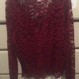 Long sleeve red lacy top